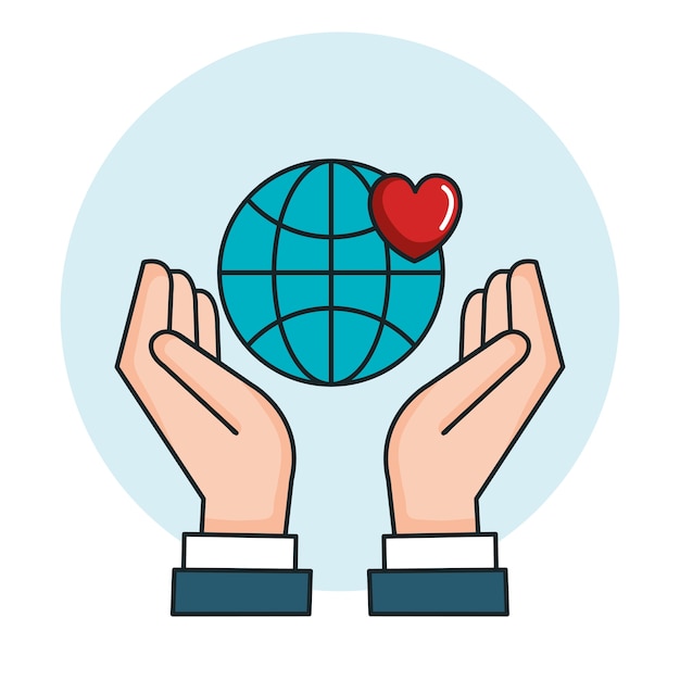 Las manos con el mundo amor corazón símbolo paz