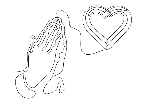 manos de oración pidiendo amor y forma de corazón