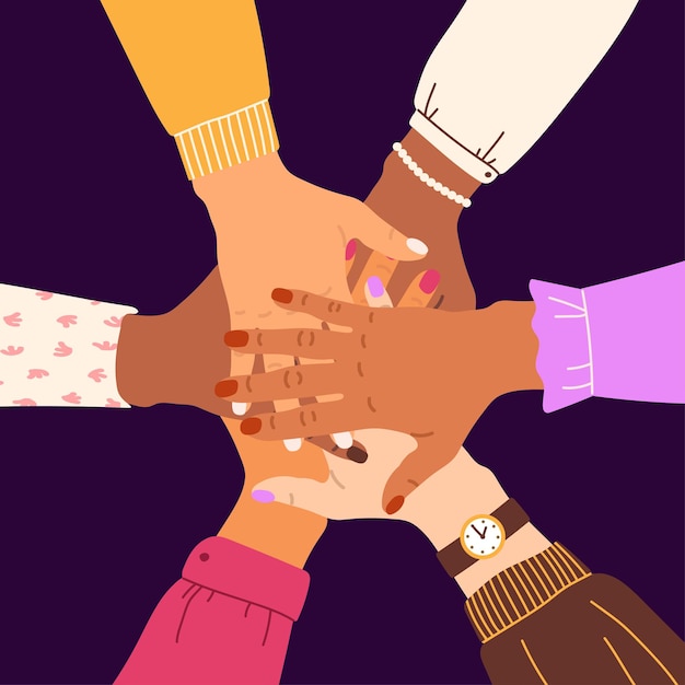 Manos de personas diversas que se unen Cooperación unidad acuerdo de asociación trabajo en equipo