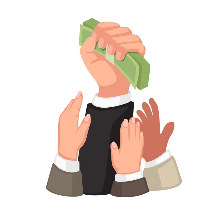 Vector manos de personas luchando entre sí por dinero metáfora empresarial ilustración de dibujos animados vector