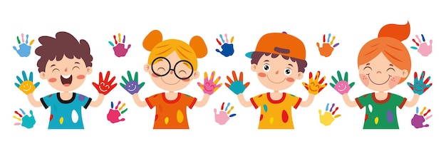 Vector manos pintadas de colores de niños pequeños