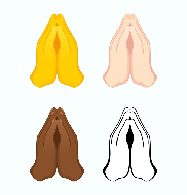 Vector las manos plegadas icono de varios tonos de piel oración gesto emoji ilustración vectorial