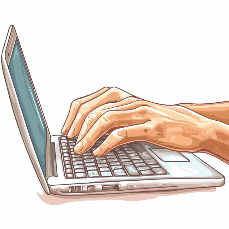 Vector manos profesionales que utilizan la ilustración vectorial de la computadora portátil aislada