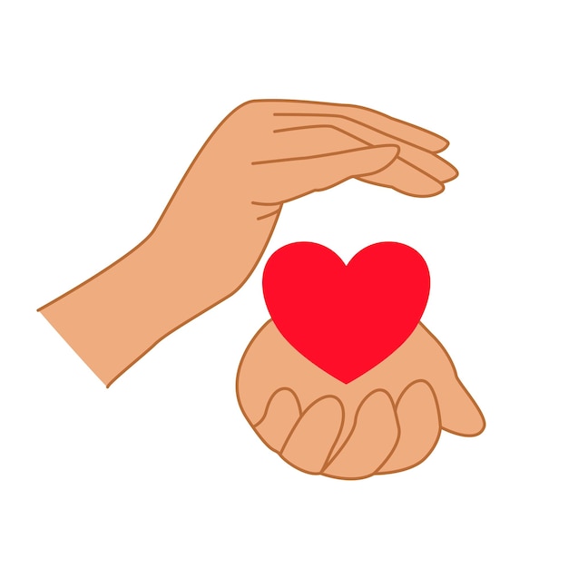 Las manos protegen el corazón Ilustración de clip art dibujada a mano