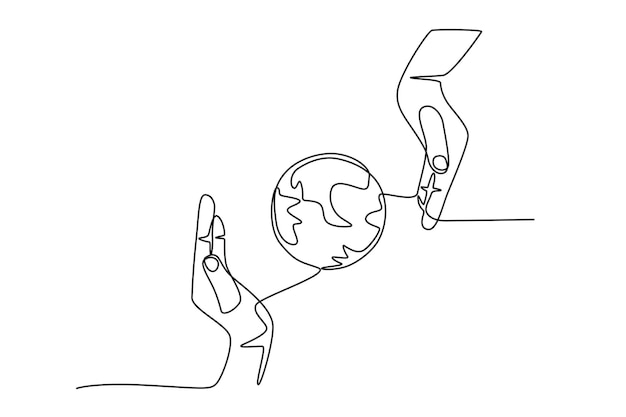 Las manos protegen la tierra Concepto del Día Mundial del Ozono dibujo en línea