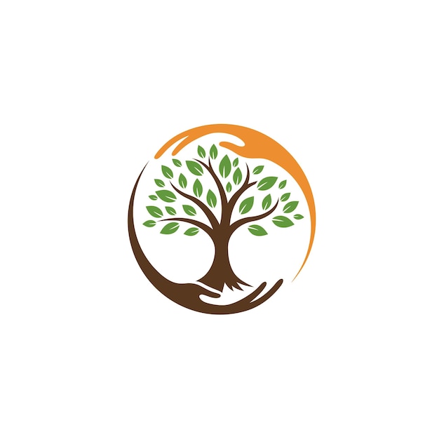 Las manos protegiendo el logotipo del árbol