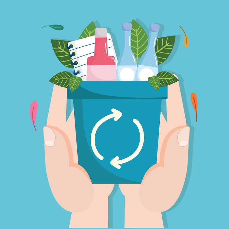 Vector manos con reciclaje de basura
