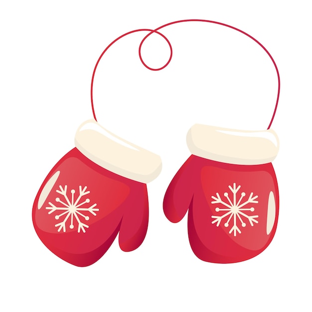 Manos rojos con adorno navideño Ilustración vectorial brillante de guantes Ropa de invierno aislada.