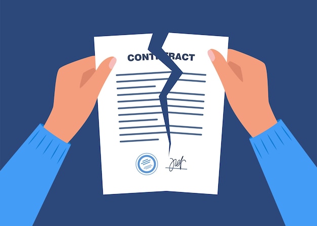Manos rompiendo el contrato Manos sosteniendo contratos rotos o desgarrados Hojas arrugadas