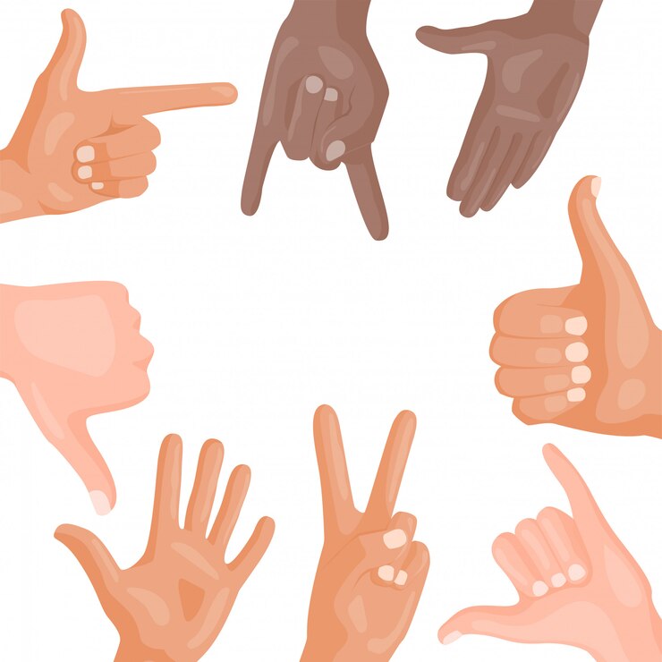 Vector manos sordomudo diferentes gestos brazo humano personas mensaje de comunicación