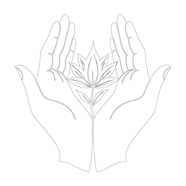 Manos sosteniendo boceto continuo una línea elegante dibujo vectorial