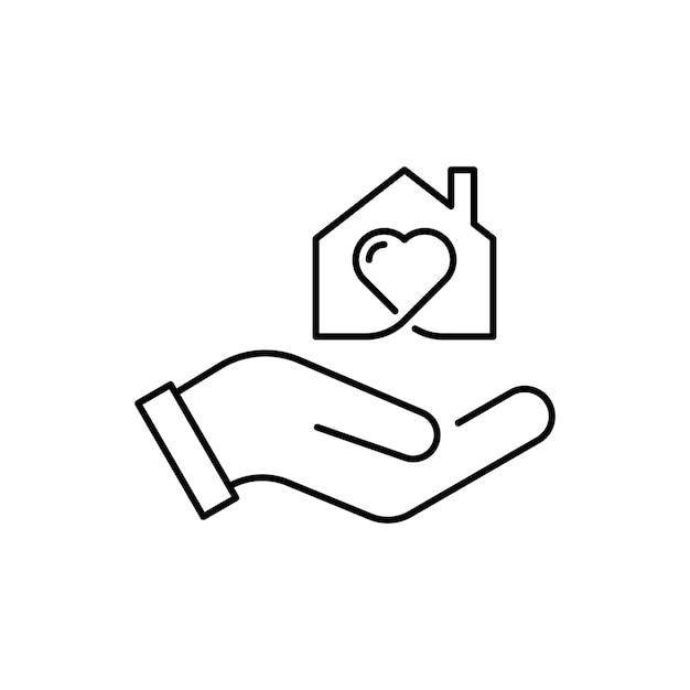Manos sosteniendo la casa con el vector del icono del corazón