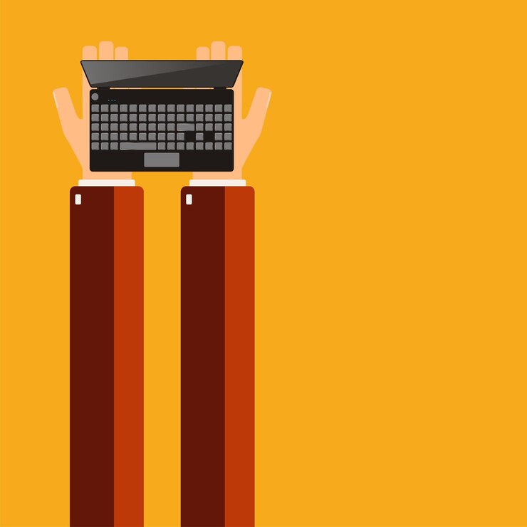 Manos sosteniendo una computadora portátil Ilustración vectorial