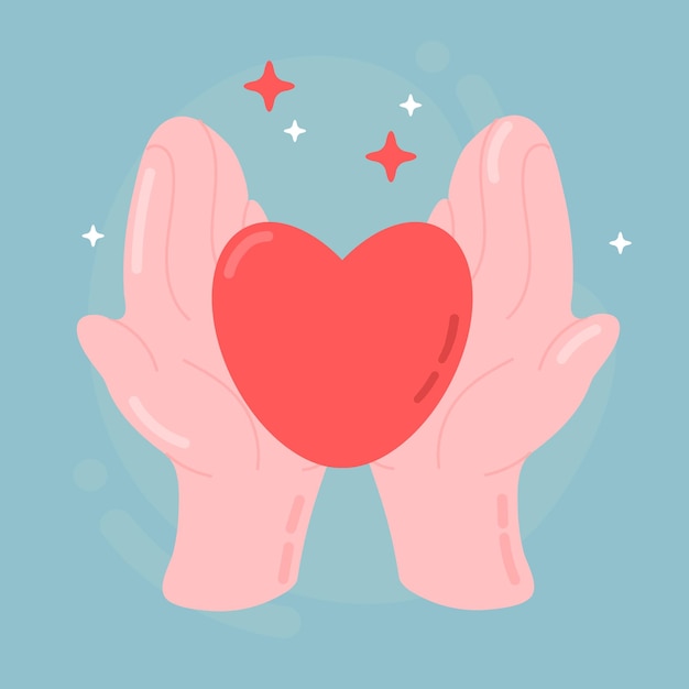 Manos sosteniendo un corazón Ilustración vectorial en estilo de dibujos animados planos