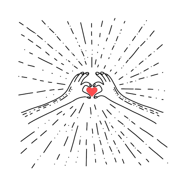 Manos sosteniendo el corazón parpadeante Ilustración simple en estilo de dibujo Ilustración de vector de estilo ingenuo