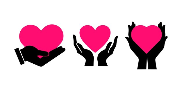 manos sosteniendo corazones iconos establecidos para temas del día de San Valentín