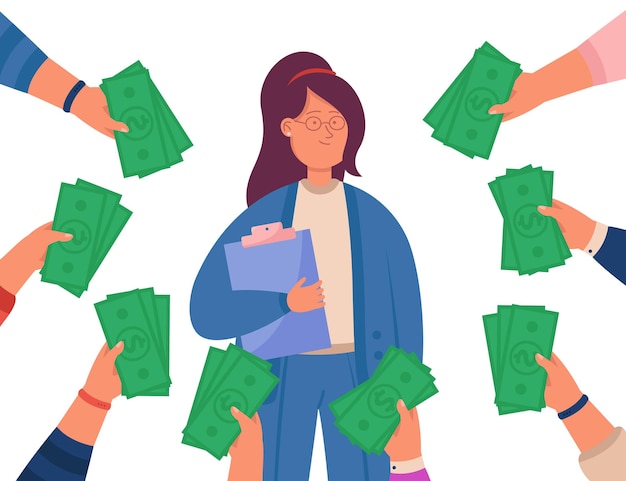 Manos sosteniendo dinero y ofrenda a mujer especialista