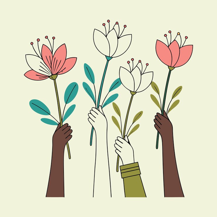 Vector las manos sosteniendo flores de primavera ilustración vectorial