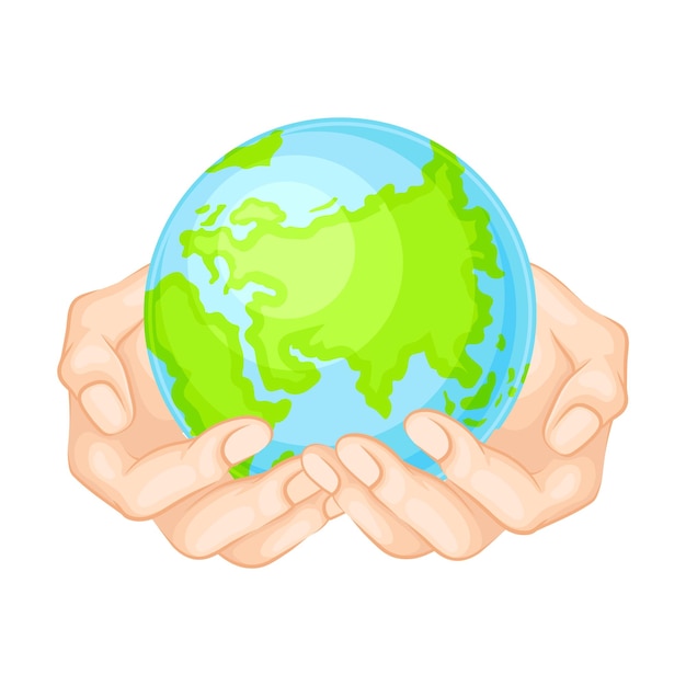 Las manos sosteniendo el globo como ilustración vectorial de protección de la naturaleza