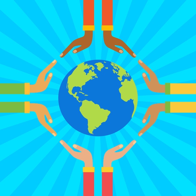 Manos sosteniendo globo Guardar ilustración de vector de concepto de tierra