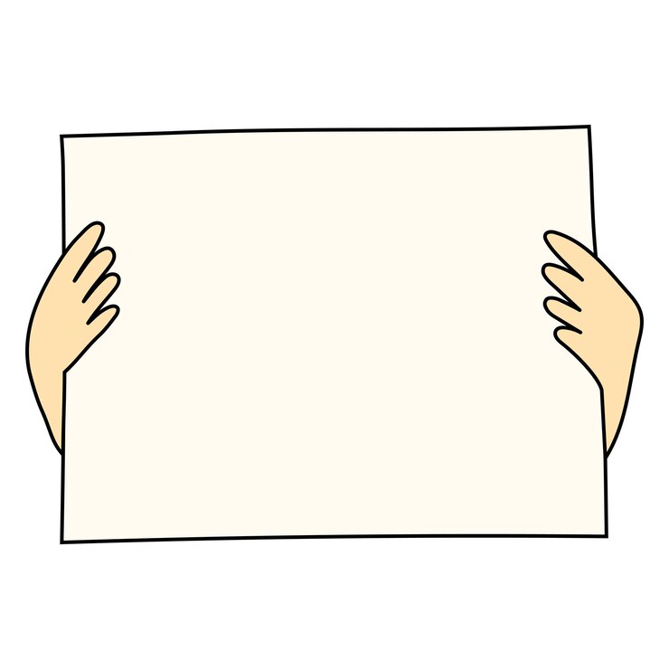 Vector manos sosteniendo una hoja de papel o un cartel ilustración simple de doodle