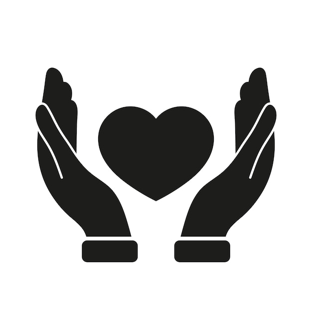 Manos sosteniendo icono de vector de corazón Concepto de amor y cuidado de protección