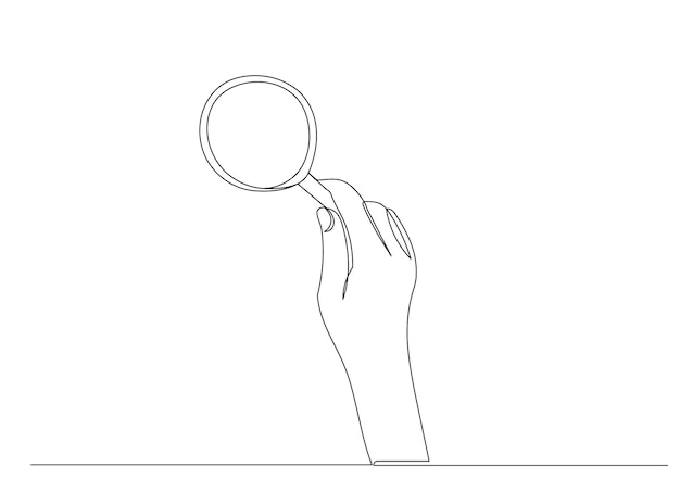 manos sosteniendo una línea de vidrio de ampliación dibujando en un vector de fondo blanco