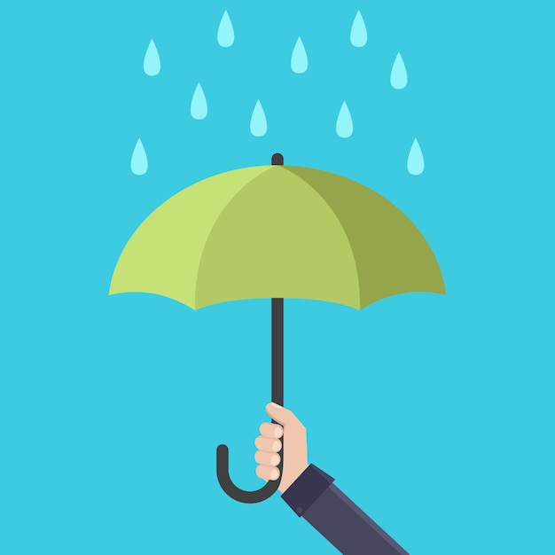 Manos sosteniendo lluvia paraguas diseño plano vector ilustración