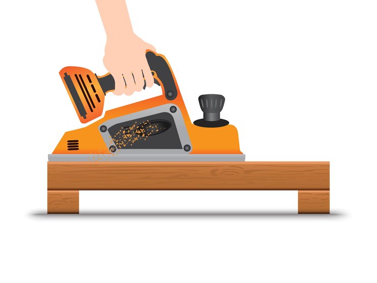 Vector manos sosteniendo planadoras eléctricas ilustración vectorial sobre fondo blanco construcción y construcción