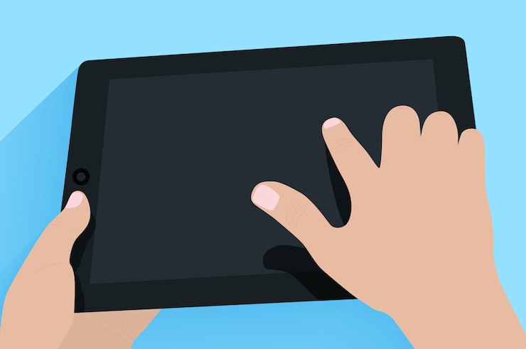 Vector manos sosteniendo tablet pc