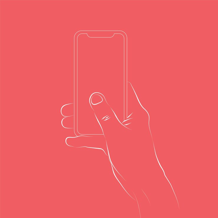 Vector manos sosteniendo un teléfono inteligente con pantalla en blanco y diseño moderno sin marco
