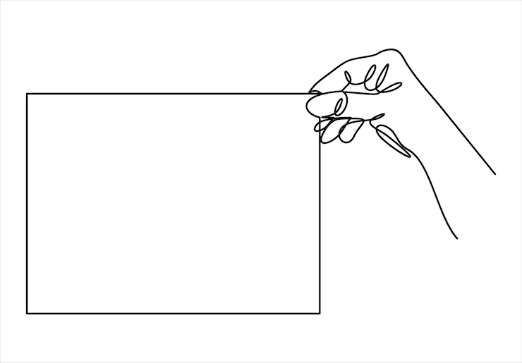 Vector manos sosteniendo un trozo de papel en blancodibujo de línea continua