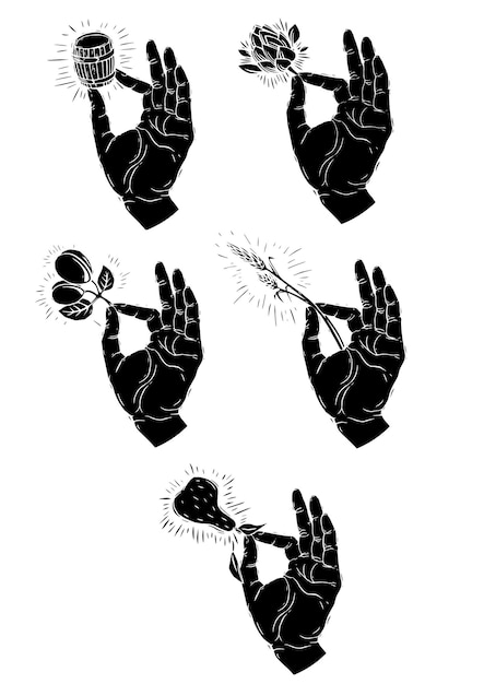 Manos sosteniendo vector de xilografía de frutas