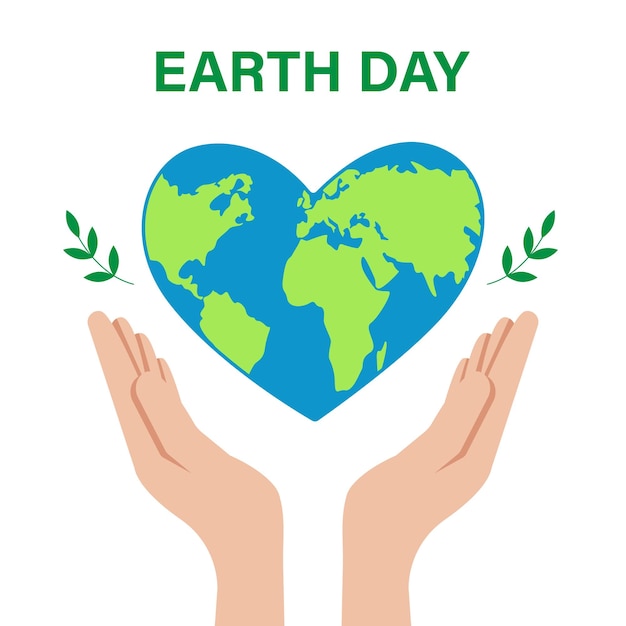 Vector las manos sostienen el planeta tierra en forma de corazón. salvar el planeta de la contaminación