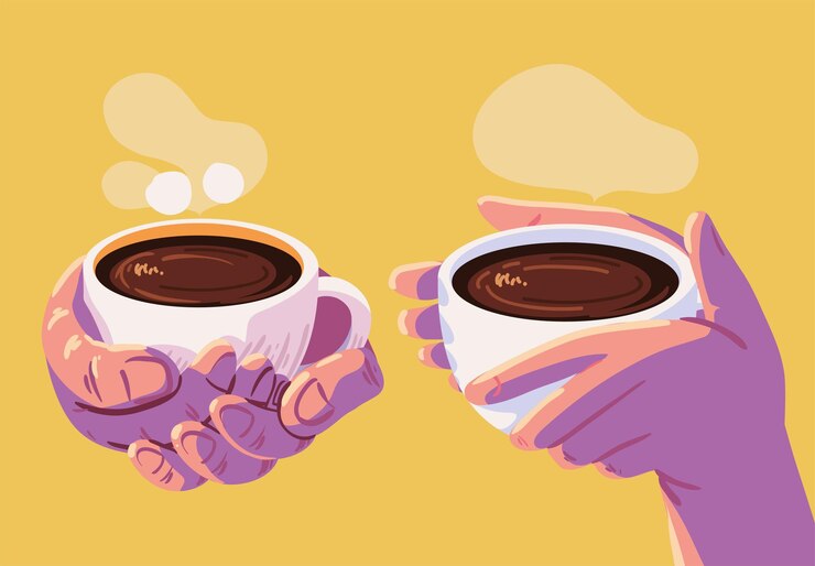 Vector manos con tazas de café calientes