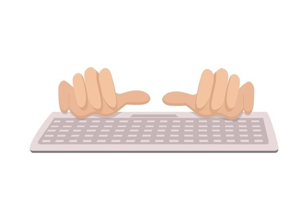 Manos con un teclado El hombre trabaja en la computadora Signo de icono Ilustración vectorial