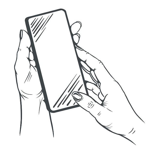 manos con teléfono boceto vector aislado eps10