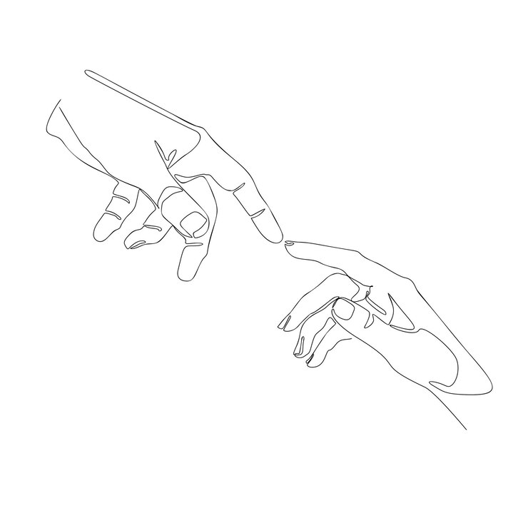Vector manos tocando una línea dibujando una línea continua ilustración moderna