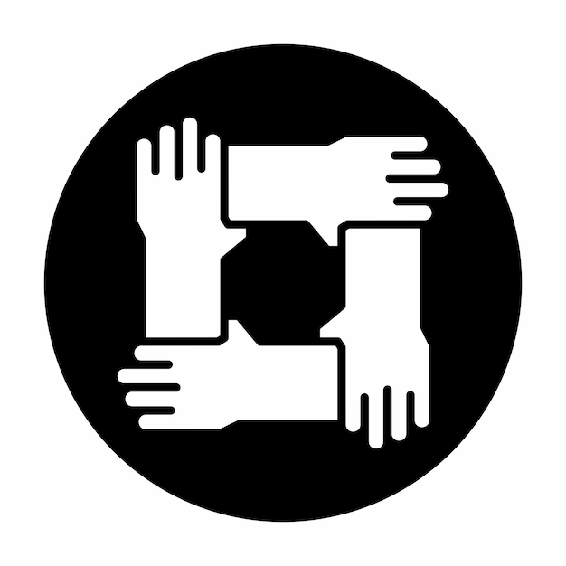 Manos Trabajo Equipo Icono Logo Comunidad Círculo Negro Blanco Diseño