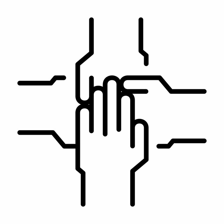 Vector manos trabajo equipo juntos contorno icono botón logo comunidad diseño
