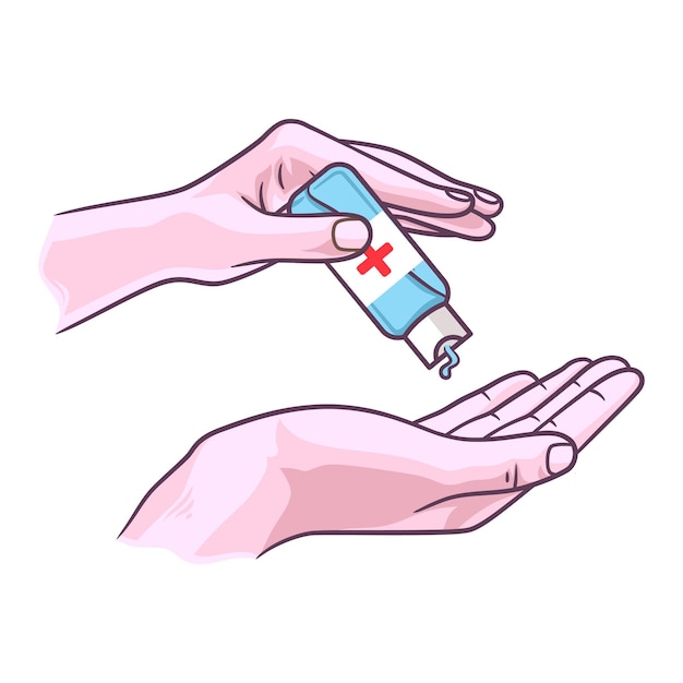 manos usando ilustración vectorial de desinfectante de manos, desinfectante de desinfectante, desinfectante de manos para protección de manos