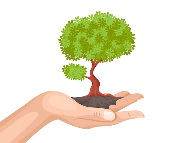 manos de vector sosteniendo brotes de plantas salvar el planeta tierra proteger cartel ilustración vectorial