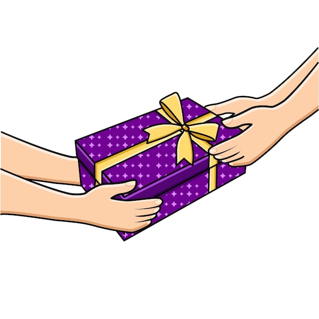 Manos vectoriales dando cajas de regalos a otras manos regalando y recibiendo regalos concepto Ilustración vectorial