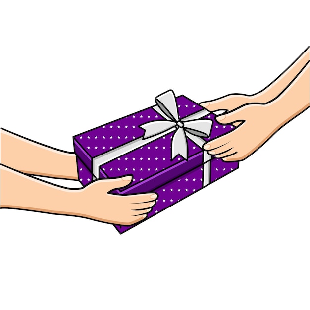 Manos vectoriales dando cajas de regalos a otras manos regalando y recibiendo regalos concepto Ilustración vectorial