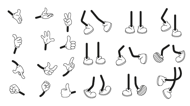 Manos vectoriales de dibujos animados en varias posiciones