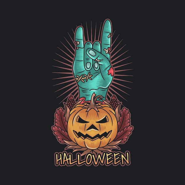 Manos de zombi con signo de balancín en Halloween