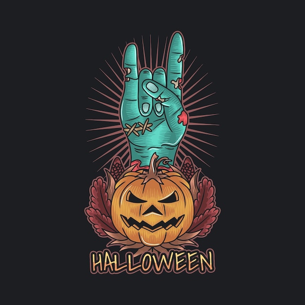 Vector manos de zombi con signo de balancín en halloween