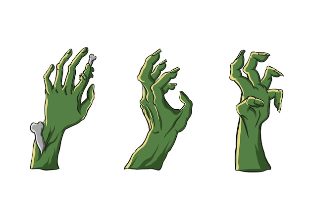 Vector manos de zombies que sobresalen del suelo. para decoración de fiesta de halloween