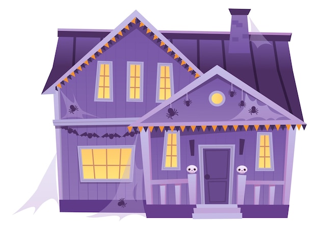 Mansión embrujada elemento decorativo de dibujos animados Horror casa de halloween aislada sobre fondo blanco