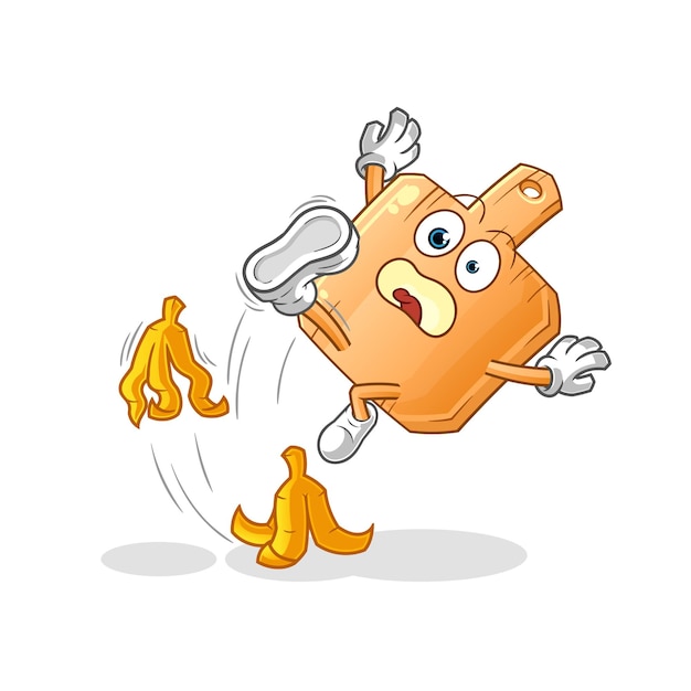 el mantel de madera resbaló sobre el plátano. vector de mascota de dibujos animados